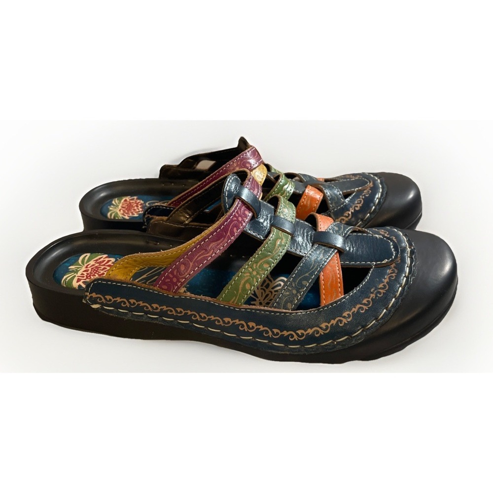 Elite By Corkys Rock 11 Multicolor Leather Slip On Clogs Women's‎ 10 Artsy Boho